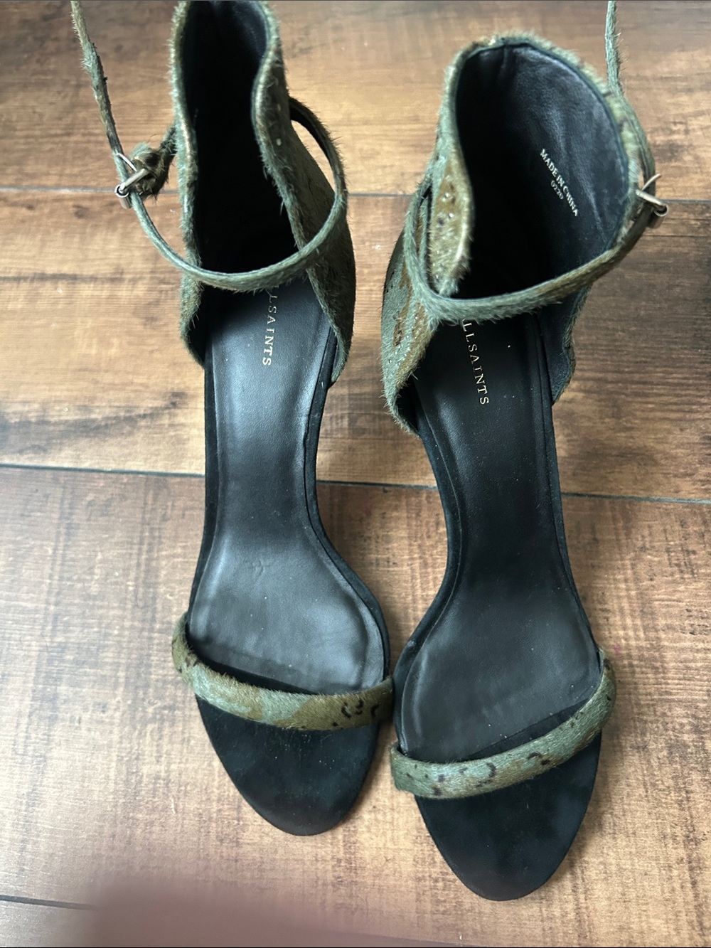 All Saints Olive Green Ankle-Strap Heeled Sandals